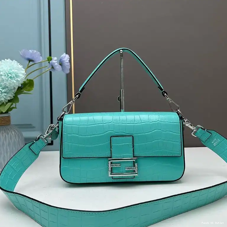Affordable HOT Fendi Medium Bag Leather In Sky Crocodile Re-Edition Baguette Blue 0612